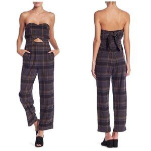 Anthropology Romeo + Juliet Couture Strapless Plaid Jumpsuit With Tie‎ Large